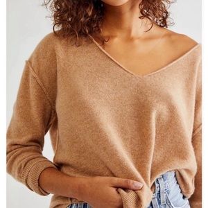 Free People Harmony Cashmere V Neck Sweater Tan S